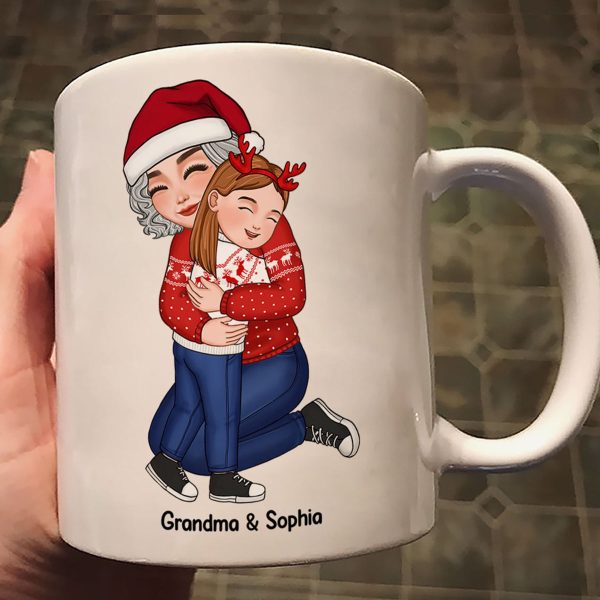 Cute Grandma Hugging GrandKid Christmas Gift For Granddaughter Grandson Personalized Mug