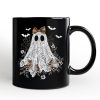 Cute Lace Ghost Coquette Pesonalized Mug, Floral Vintage Halloween Gift with Custom Name