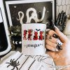 Cute Red Devils and Cats Personalized Mug, Vintage Halloween Gift with Custom Name