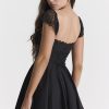 Cute Scalloped Cap Sleeve Square Neck Fit & Flare Mini Summer Sundress - Black