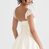 Cute Scalloped Cap Sleeve Square Neck Fitted Flare Mini Summer Sundress - White