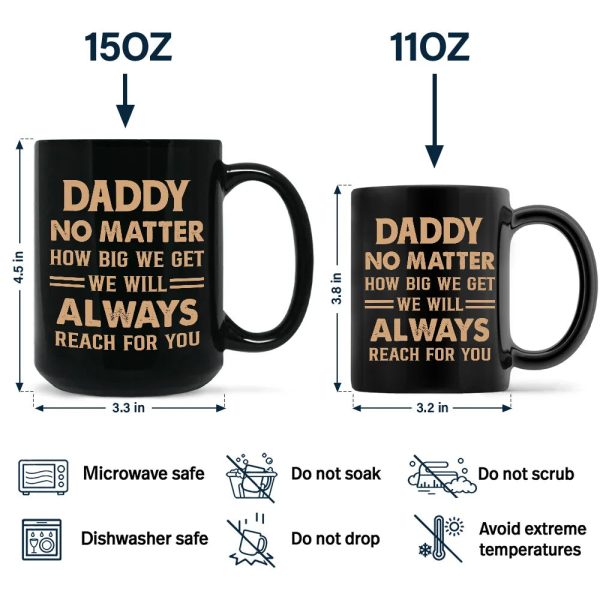 Dad And Kids Footsteps No Matter How Big We Get - Personalized Black Mug