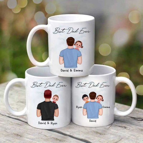 Dad Carrying Kids On Shoulder Personalized Mug, Father's Day Gift For Dad, Husband