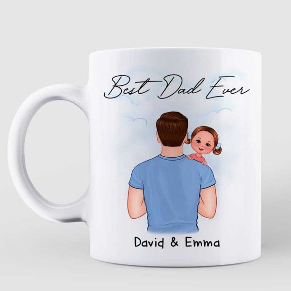 Dad Carrying Kids On Shoulder Personalized Mug, Father's Day Gift For Dad, Husband