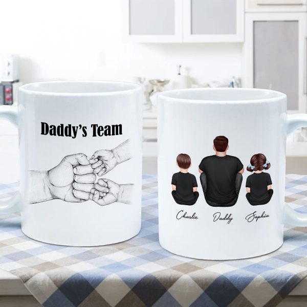Dad Grandpa Team Fist Bump Sitting Back View Personalized Mug, Unique Father's Day Gift for Dad, Gift for Husband