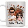 Dad Thank You for Teaching Me How to Be Brave, Cartoon Figures of Father and Daughter - Personalized Custom Coffee Mug - DAD134_MG