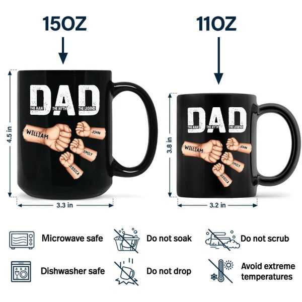 Dad The Man The Myth The Legend Fist Bump - Personalized Black Mug