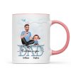 Dad We Love You Cartoon Dad & Doll Kids Sitting On Word Personalized Mug