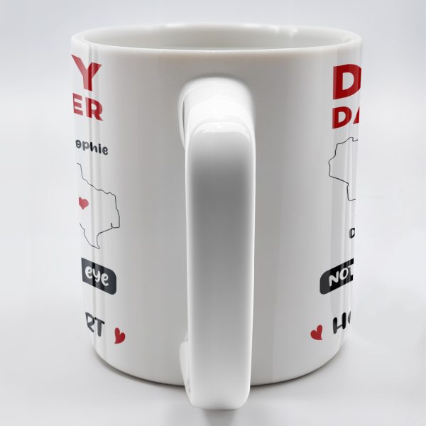 Daddy And Daughter Not Always Eye To Eye But Always Heart To Heart, Map and Heart - Personalized Custom Coffee Mug - DAD035_MG