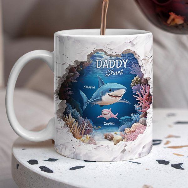 Daddy Shark Personalized 3D Effect Mug, Father's Day Gift for Dad