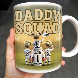 Daddy Squad Go Dad With Children in Soccer Jerseys - Personalized Custom Coffee Mug - DAD229_MG