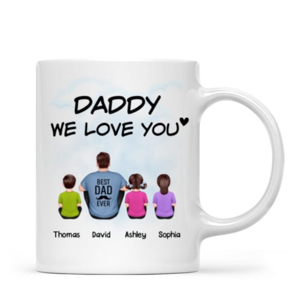 Daddy We Love You Back View Man Sitting With Kids Dog Cat Personalized Mug