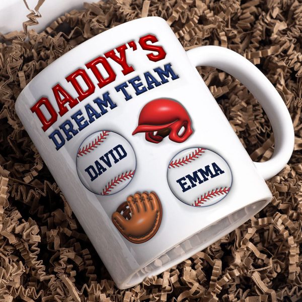 Daddy's Dream Team Baseball 3D Inflated Effect Personalized Mug