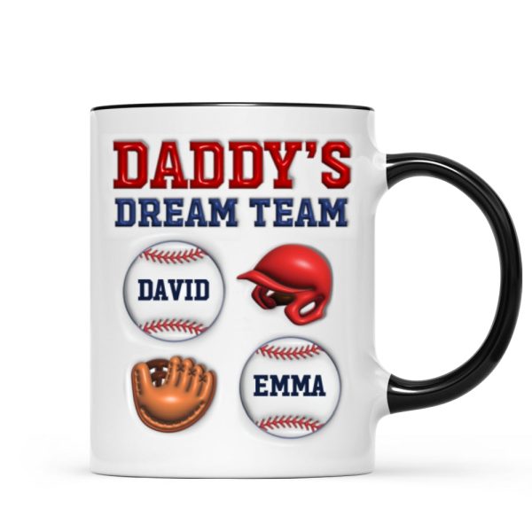 Daddy's Dream Team Baseball 3D Inflated Effect Personalized Mug
