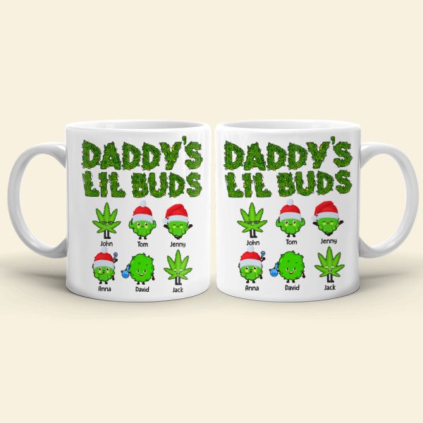 Daddy's Lil Buds Personalized Weed Family Mug, Christmas Tree Decor