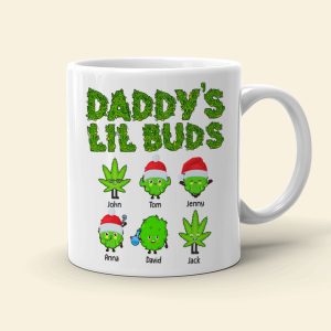 Daddy's Lil Buds Personalized Weed Family Mug, Christmas Tree Decor