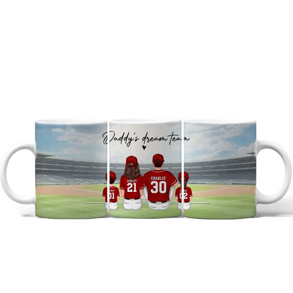 Daddy's Team Baseball Family Sitting Personalized AOP Mug, Perfect Gift For Dad, Grandpa, Husband