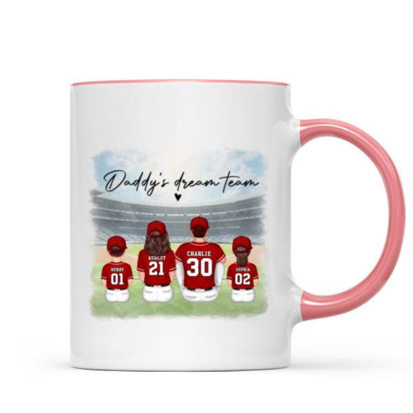 Daddy's Team Baseball Family Sitting Personalized Mug, Gift For Dad, Grandpa, Husband