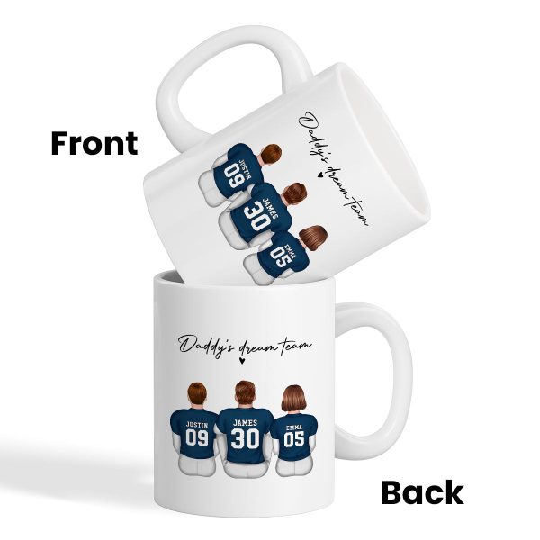 Daddy's Team Football Family Sitting Personalized Mug, Father's Day Gift For Dad, Grandpa, Husband