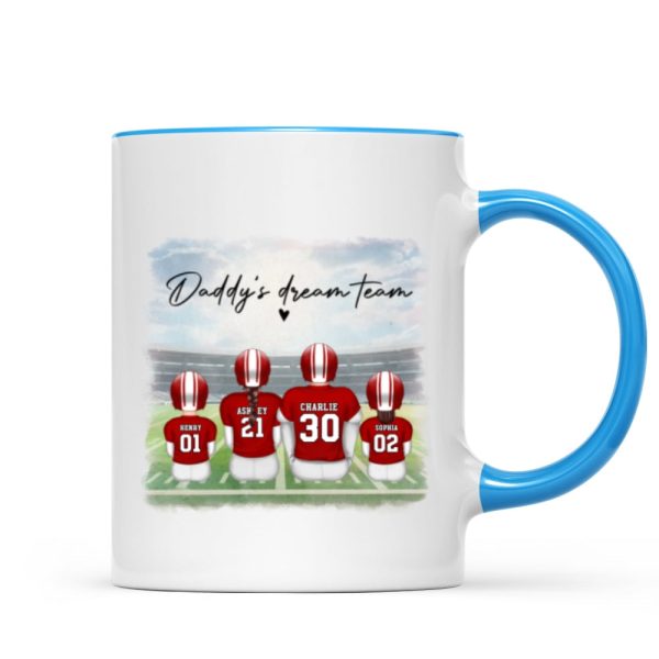 Daddy's Team Football Family Sitting Personalized Mug, Father's Day Gift For Dad, Grandpa, Husband