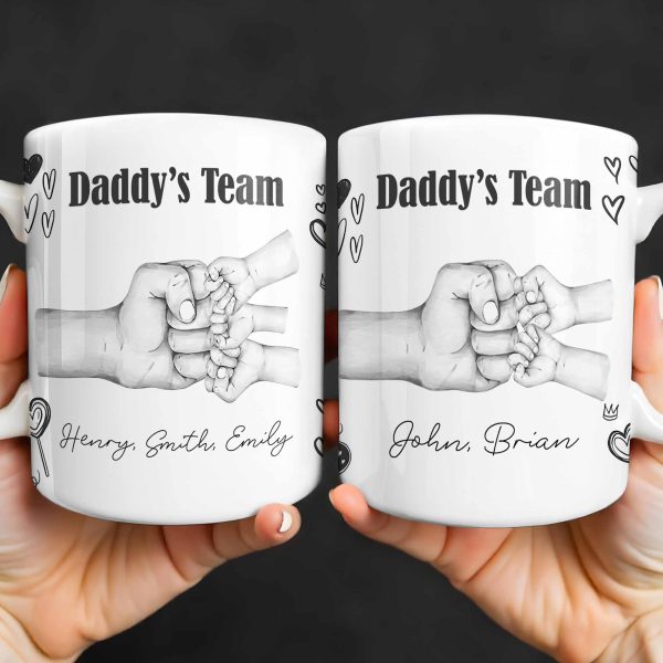 Daddy's Team Hand Holding Design - Personalized Custom Coffee Mug - DAD276_MG