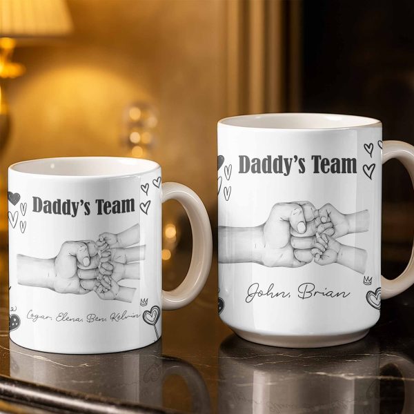 Daddy's Team Hand Holding Design - Personalized Custom Coffee Mug - DAD276_MG
