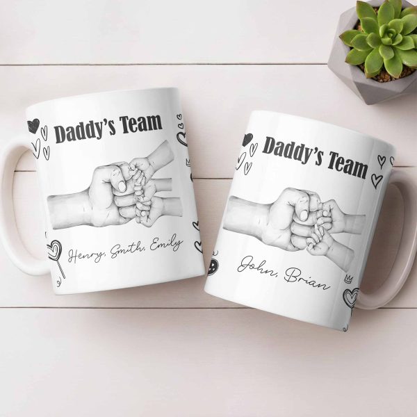 Daddy's Team Hand Holding Design - Personalized Custom Coffee Mug - DAD276_MG