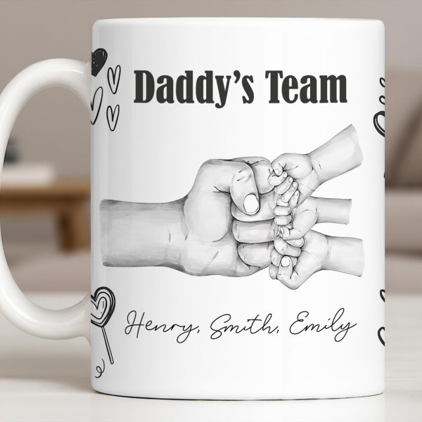 Daddy's Team Hand Holding Design - Personalized Custom Coffee Mug - DAD276_MG