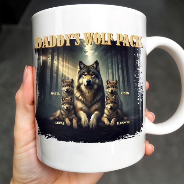 Daddy's Wolf Pack Featuring Wolves In Forest - Personalized Custom Coffee Mug - DAD208_MG
