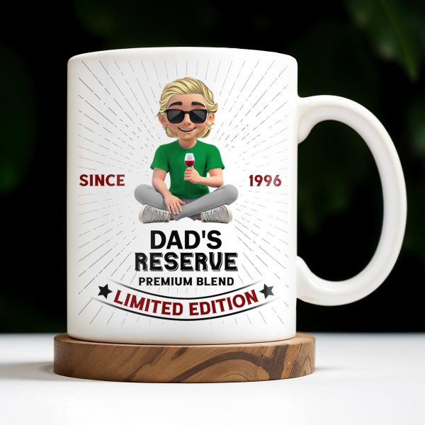 Dad's Reserve Premium Blend Limited Edition, Cartoon of Dad and Wine Glass - Personalized Custom Coffee Mug - DAD071_MG