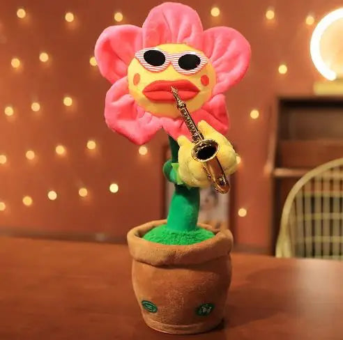 Dancing Sunflower Plush Toy with Music & USB Saxophone