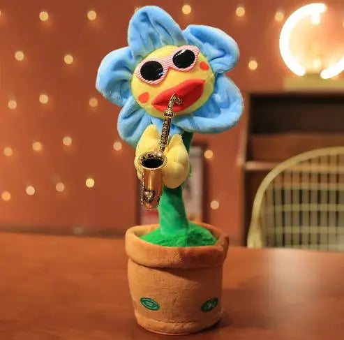 Dancing Sunflower Plush Toy with Music & USB Saxophone