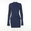 Dark Blue Long Sleeve Bodycon Mini Dress