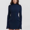 Dark Blue Long Sleeve Bodycon Mini Dress