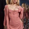Darling Halter Neck Long Sleeve Cutout Club Mini Dress - Pink