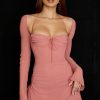 Darling Halter Neck Long Sleeve Cutout Club Mini Dress - Pink