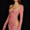 Darling Halter Neck Long Sleeve Cutout Club Mini Dress - Pink