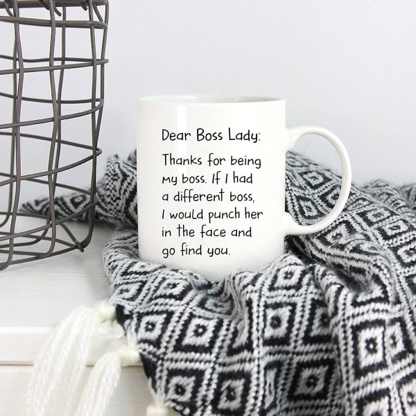 Dear Boss Lady Thanks Funny Coffee Mug, Gift for Boss Lady from Coworker Employee, Birthday Christmas Office Gift