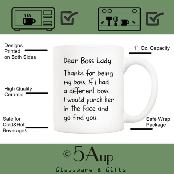 Dear Boss Lady Thanks Funny Coffee Mug, Gift for Boss Lady from Coworker Employee, Birthday Christmas Office Gift