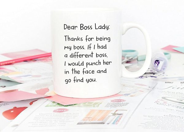Dear Boss Lady Thanks Funny Coffee Mug, Gift for Boss Lady from Coworker Employee, Birthday Christmas Office Gift