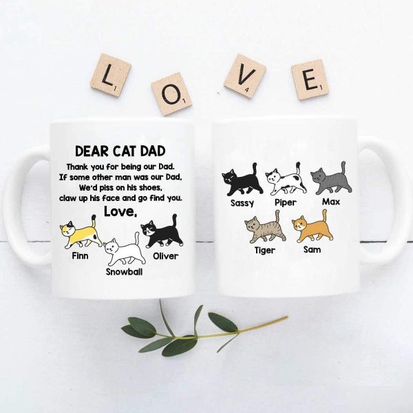 Dear Cat Dad Personalized Mug [4-9 Cats]