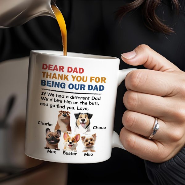 Dear Dad Thank You For Being Our Dad, Dogs Illustration - Personalized Custom Coffee Mug - DOG038_MG