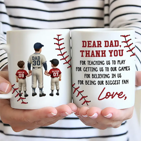 Dear Dad Thank You For Teaching Me Play Baseball - Personalized Mug