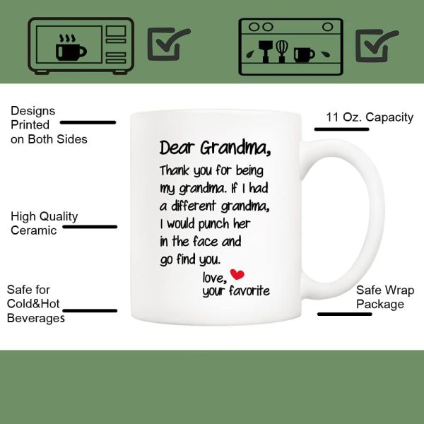 Dear Grandma Thanks for Being Funny Coffee Mug, Gift for Grandma from Grandson Granddaughter, Birthday Mother's Day Gift