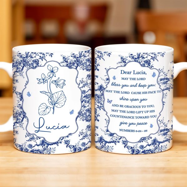 Dear Lucia, May The Lord Bless You And Keep You, Flowers And Religious Text - Personalized Custom Coffee Mug - FTH056_MG