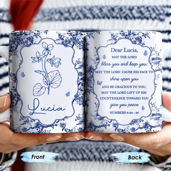 Dear Lucia, May The Lord Bless You And Keep You, Flowers And Religious Text - Personalized Custom Coffee Mug - FTH056_MG