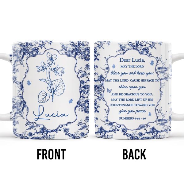 Dear Lucia, May The Lord Bless You And Keep You, Flowers And Religious Text - Personalized Custom Coffee Mug - FTH056_MG