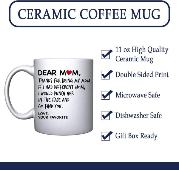 Dear Mom Coffee Mug Funny Gift for Mom from Daughter Son Kids Husband, Mothers Day Birthday Gift for Mom