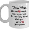 Dear Mom Sorry You Had To Raise My Awful Siblings Funny Coffee Mug, Gift for Mom from Daughter Son Kids Birthday Gift