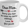 Dear Mom Sorry You Had To Raise My Awful Siblings Funny Coffee Mug, Gift for Mom from Daughter Son Kids Birthday Gift